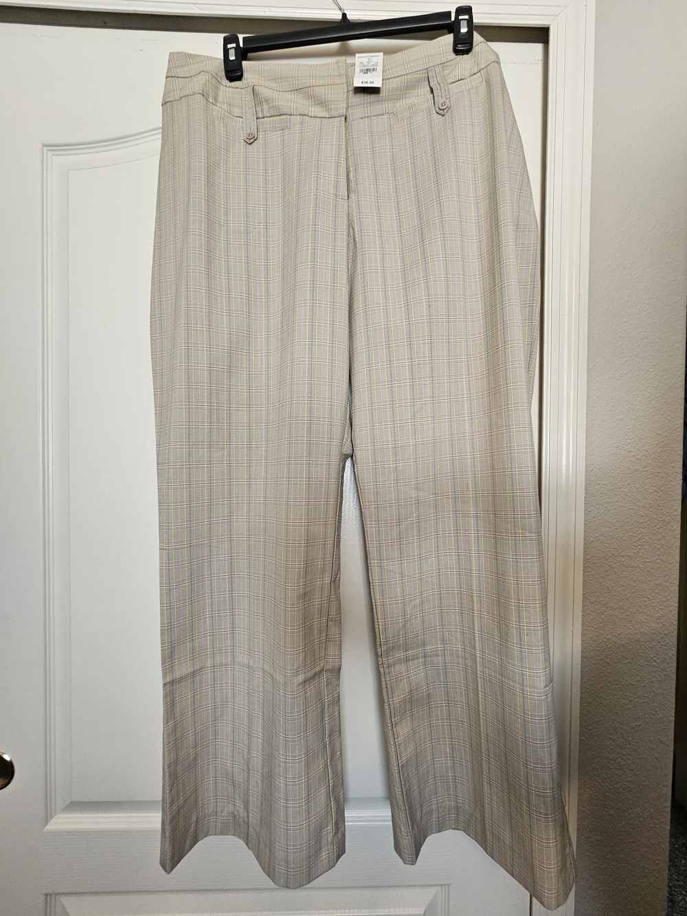Womens Beige Pastel Plaid Dress Pants